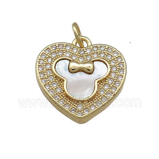 Copper Heart Pendant Pave Shell Zircon 18K Gold Plated