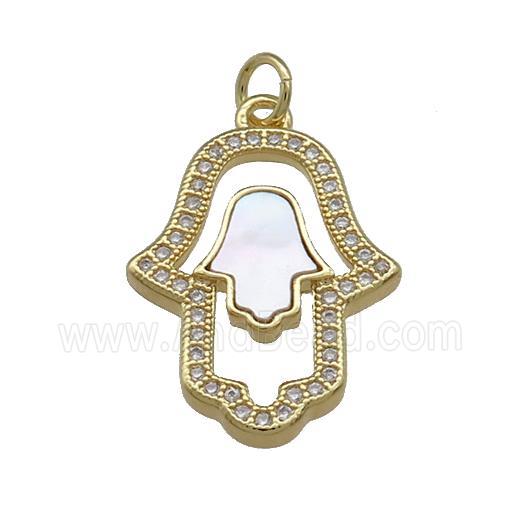 Copper Hamsahand Pendant Pave Shell Zircon 18K Gold Plated