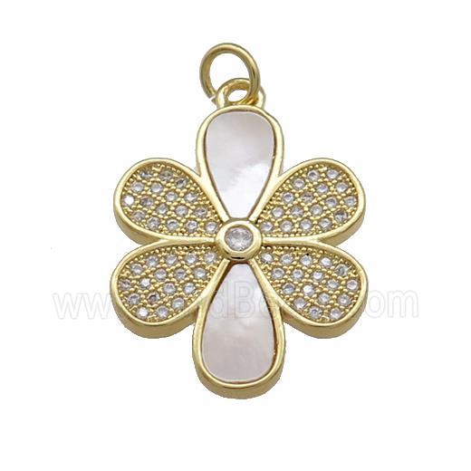 Copper Flower Pendant Pave Shell Zircon 18K Gold Plated