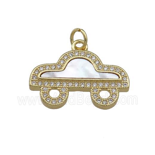 Copper Car Pendant Pave Shell Zircon 18K Gold Plated