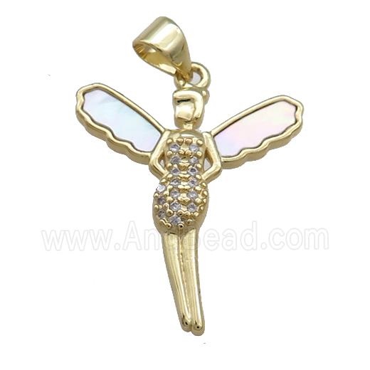Copper Fairy Charms Pendant Pave Shell Zircon 18K Gold Plated
