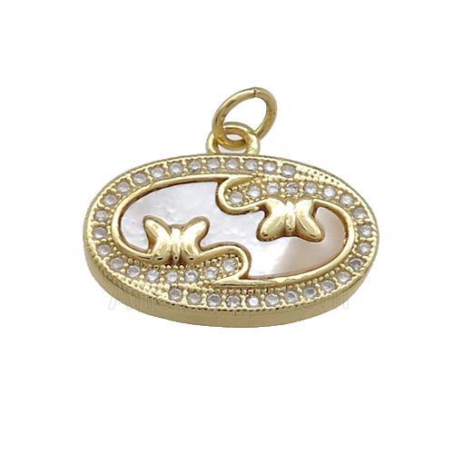 Copper Oval Pendant Pave Shell Zircon Butterfly 18K Gold Plated