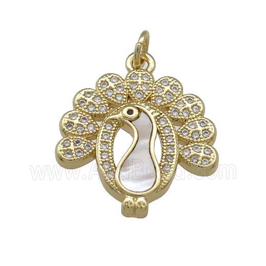 Copper Peacock Charms Pendant Pave Shell Zircon 18K Gold Plated