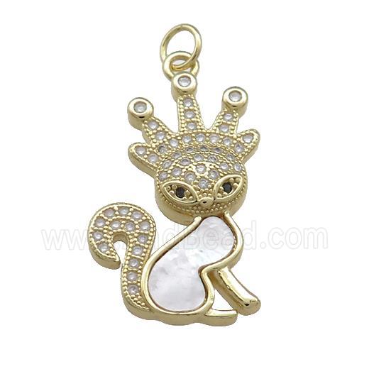 Copper Fox Charms Pendant Pave Shell Zircon Crown 18K Gold Plated