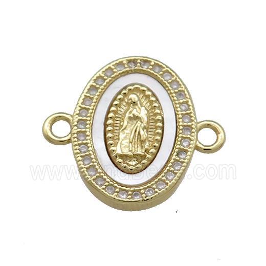Copper Jesus Charms Connector Pave Shell Zircon 18K Gold Plated