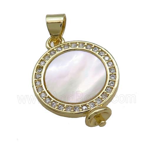 Copper Circle Sun Pendant Pave Shell Zircon Bail 18K Gold Plated