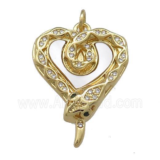 Copper Snake Charms Pendant Pave Shell Zircon Heart 18K Gold Plated