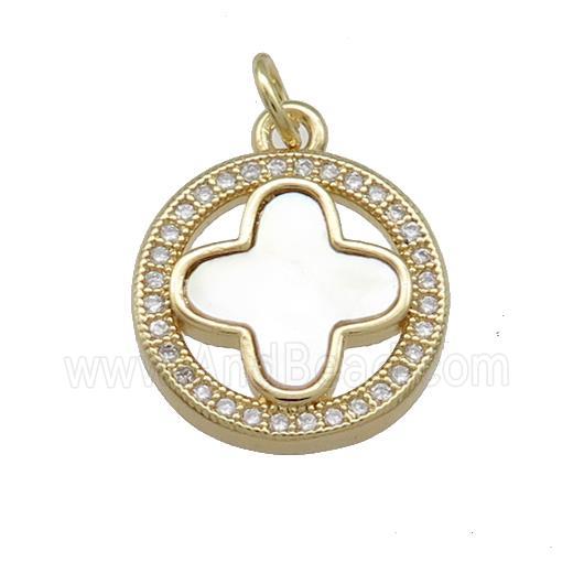 Copper Clover Pendant Pave Shell Zircon Circle 18K Gold Plated