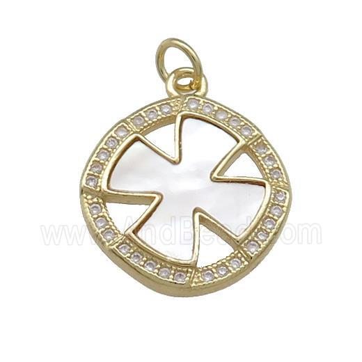 Copper Clover Pendant Pave Shell Zircon Circle 18K Gold Plated