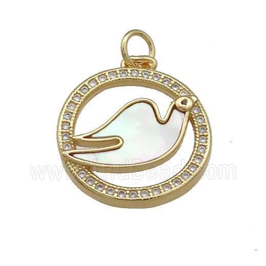 Copper Doves Birds Pendant Pave Shell Zircon Circle 18K Gold Plated