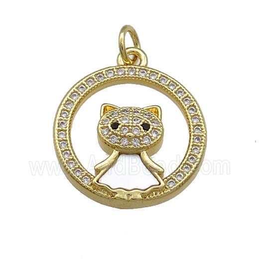Copper Cat Pendant Pave Shell Zircon Circle 18K Gold Plated