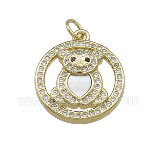 Copper Bear Pendant Pave Shell Zircon Circle 18K Gold Plated
