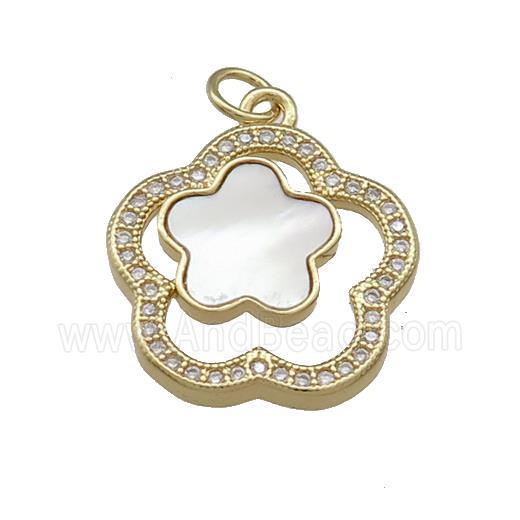 Copper Flower Pendant Pave Shell Zircon 18K Gold Plated