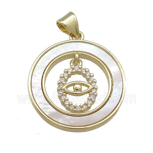 Copper Eye Pendant Pave Shell Zircon Circle 18K Gold Plated