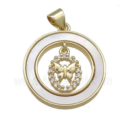 Copper Butterfly Pendant Pave Shell Zircon Circle 18K Gold Plated