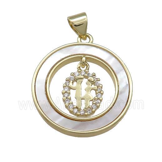 Copper Couple Pendant Pave Shell Zircon Circle 18K Gold Plated