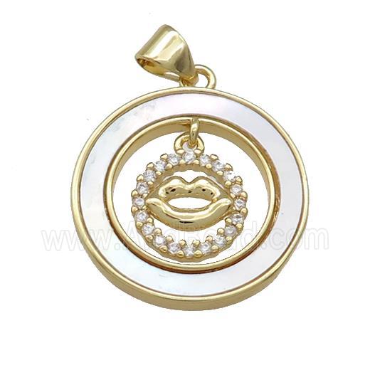 Copper Lips Pendant Pave Shell Zircon Circle 18K Gold Plated