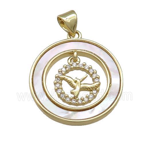 Copper Birds Pendant Pave Shell Zircon Circle 18K Gold Plated