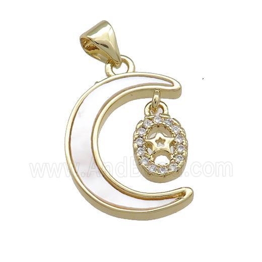 Copper Moon Pendant Pave Shell Zircon Star 18K Gold Plated