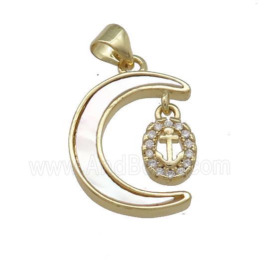 Copper Moon Pendant Pave Shell Zircon Cross 18K Gold Plated