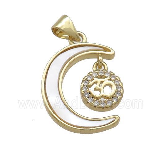 Copper Moon Pendant Pave Shell Zircon 18K Gold Plated