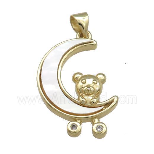 Copper Moon Pendant Pave Shell Zircon Bear 18K Gold Plated