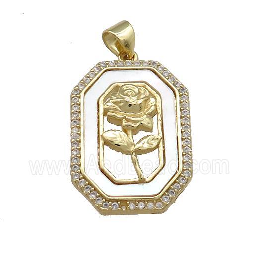 Flower Copper Rectangle Pendant Pave Shell Zircon 18K Gold Plated