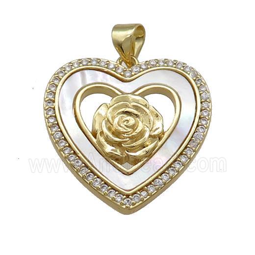 Copper Flower Heart Pendant Pave Shell Zircon 18K Gold Plated
