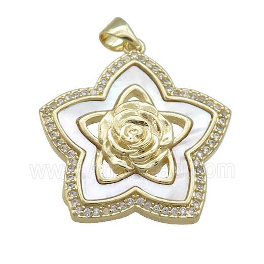 Copper Flower Pendant Pave Shell Zircon 18K Gold Plated