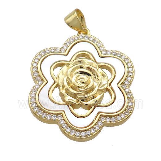 Copper Flower Pendant Pave Shell Zircon 18K Gold Plated