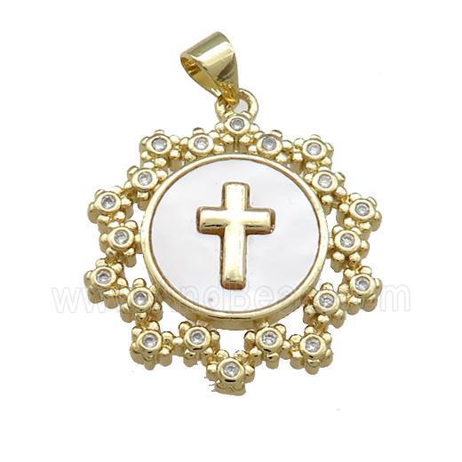 Copper Wreath Pendant Pave Shell Zircon Cross 18K Gold Plated