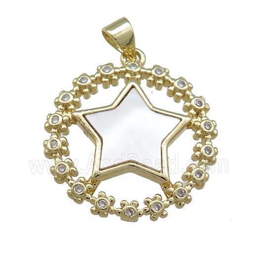 Copper Wreath Pendant Pave Shell Zircon Star 18K Gold Plated