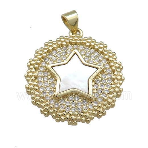 Copper Wreath Pendant Pave Shell Zircon Star 18K Gold Plated