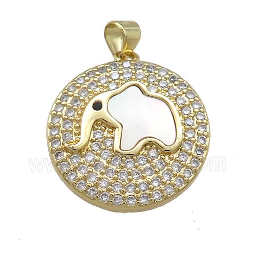 Copper Elephant Pendant Pave Shell Zircon Circle 18K Gold Plated