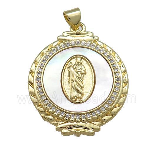 Jesus Charms Copper Circle Pendant Pave Shell Zircon Circle 18K Gold Plated