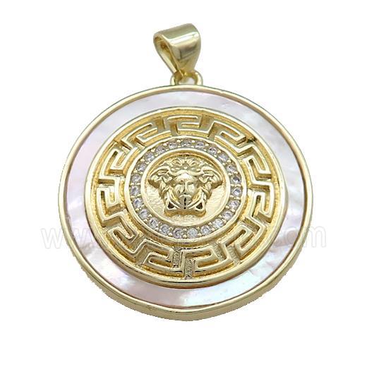 Lion Charms Copper Circle Pendant Pave Shell Zircon Circle 18K Gold Plated