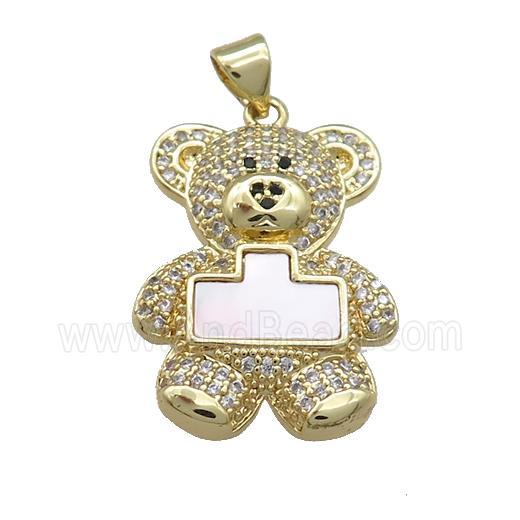 Copper Bear Charms Pendant Pave Shell Zircon 18K Gold Plated
