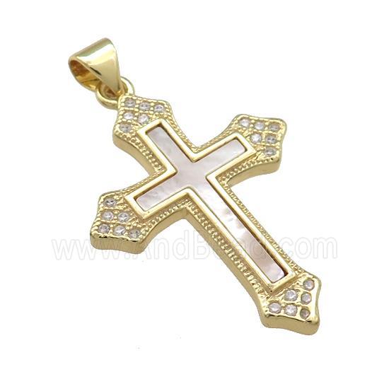 Copper Cross Pendant Pave Shell Zircon Religious 18K Gold Plated