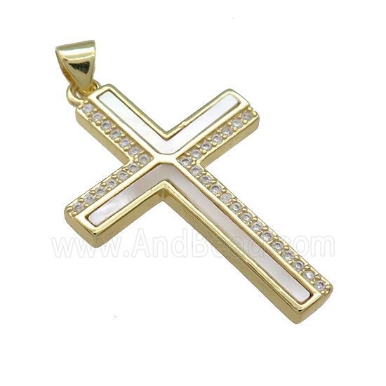 Copper Cross Pendant Pave Shell Zircon 18K Gold Plated