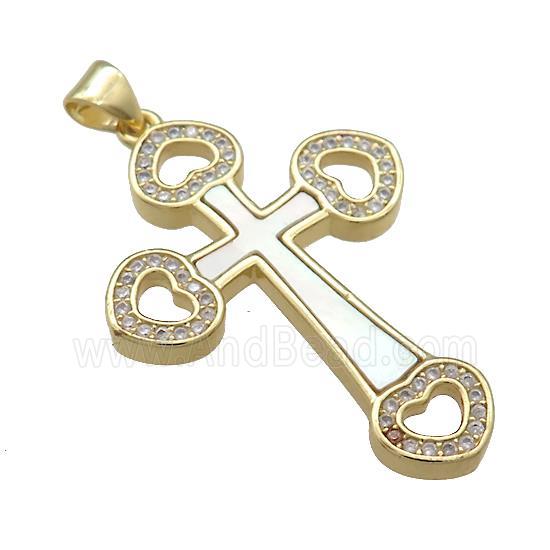 Copper Cross Pendant Pave Shell Zircon 18K Gold Plated