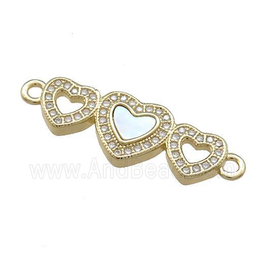 Copper Heart Link Connector Pave Shell Zircon 18K Gold Plated