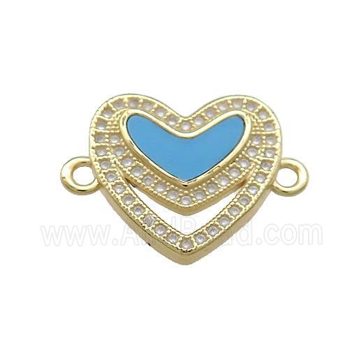 Copper Heart Connector Pave Blue Shell Zircon 18K Gold Plated