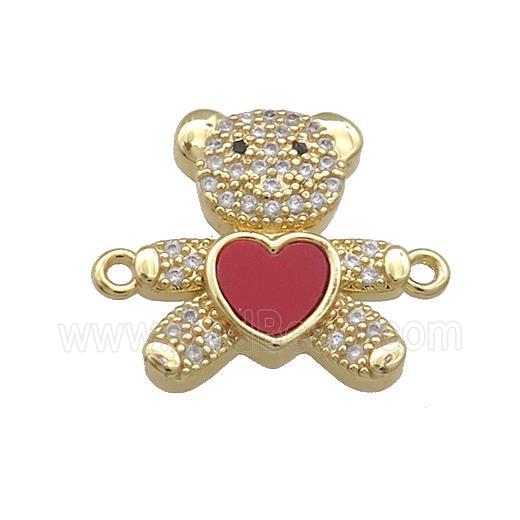 Copper Bear Connector Pave Red Shell Zircon Heart 18K Gold Plated
