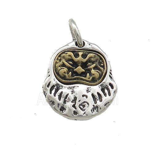 Tibetan Style Copper Slice Pendant Chinese Mythical Beasts Amulet Totem Antique Silver Bronze