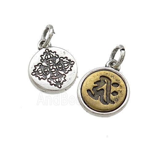 Tibetan Style Copper Circle Pendant Vajra Pestle Antique Silver Bronze