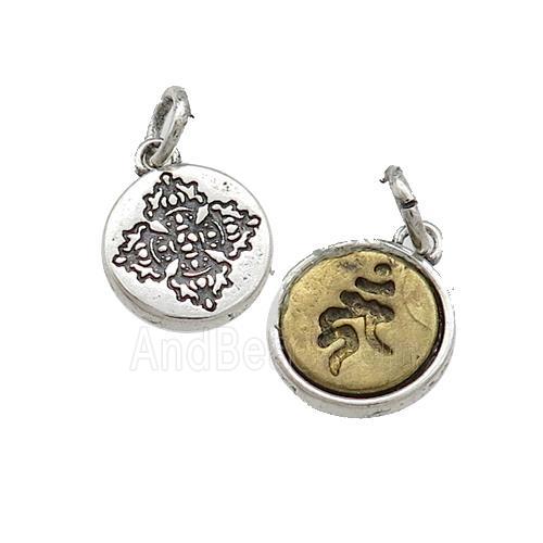 Tibetan Style Copper Circle Pendant Vajra Pestle Antique Silver Bronze