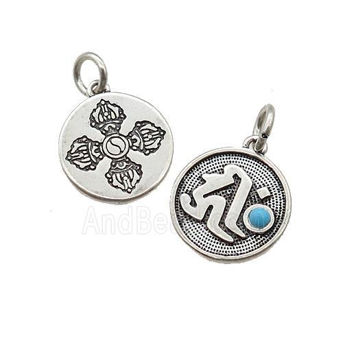 Tibetan Style Copper Circle Pendant Vajra Pestle Antique Silver Bronze