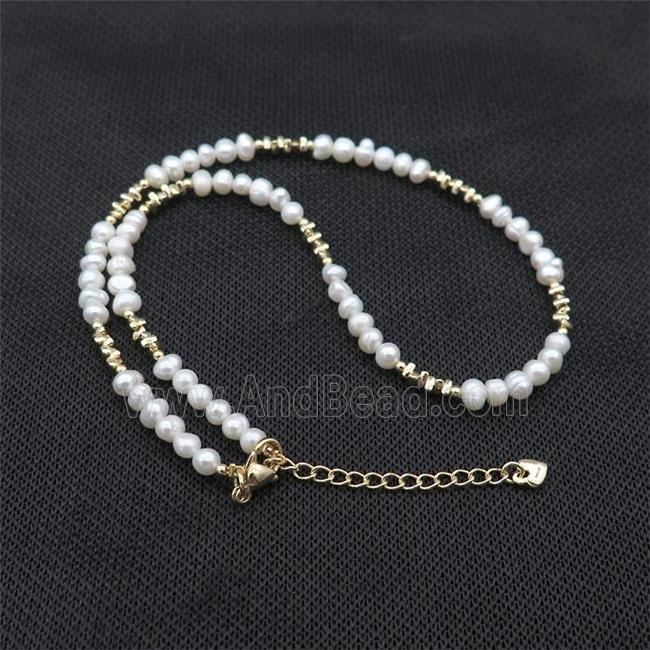 White Pearl Necklace Copper Gold Plated