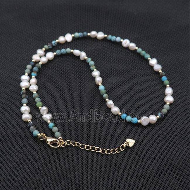 White Pearl Necklace With Turquoise