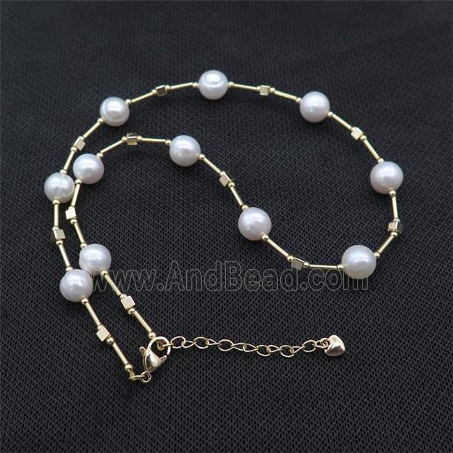 White Pearl Necklace With See Glass Tube